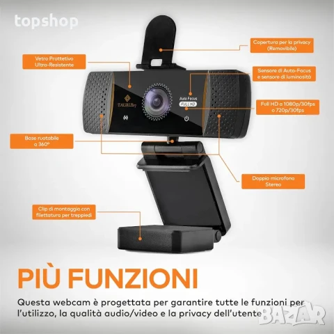 НОВА TAURUS17- Уеб камера за компютър, с автоматичен фокус, стерео микрофон, USB 2.0 Full HD..., снимка 2 - Камери - 50552448