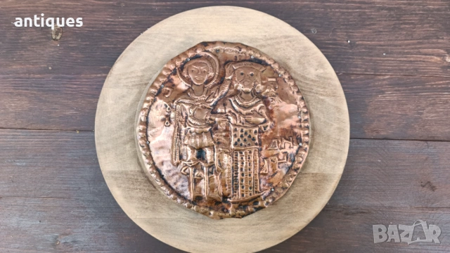 Стара българска медна икона - кована мед - Архангел Михаил и старозаветен пророк Аарон