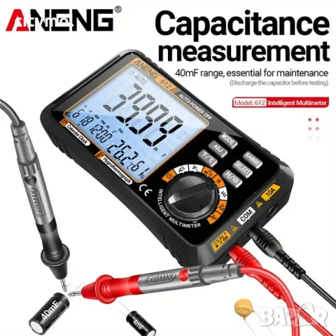 Цифров мултицет ANENG 612, AC/DC, ток, честота, съпротивление. С термохигрометър, календар, аларма, снимка 7 - Други инструменти - 48507265