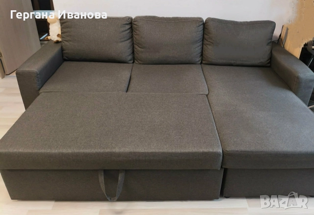 Разтегателен ъглов диван с лежанка, тъмно кафяв, снимка 3 - Дивани и мека мебел - 52678797