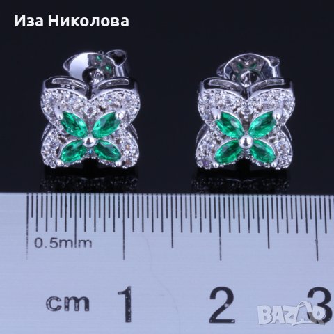 Сребърни обици със смарагд, снимка 3 - Обеци - 41304056