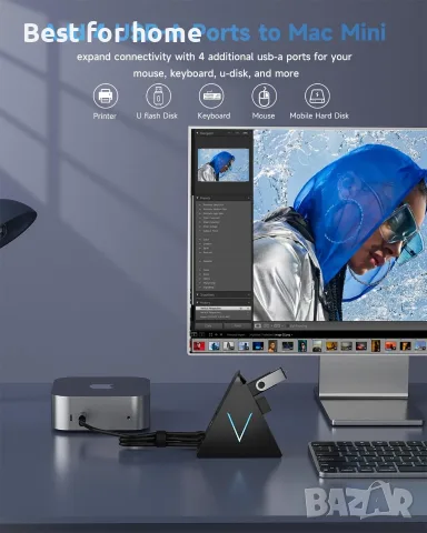 USB C хъб 4 порта JoyReken, USB C към USB хъб с удължен кабел 2 фута, адаптер тип C към USB , снимка 6 - Кабели и адаптери - 55884105