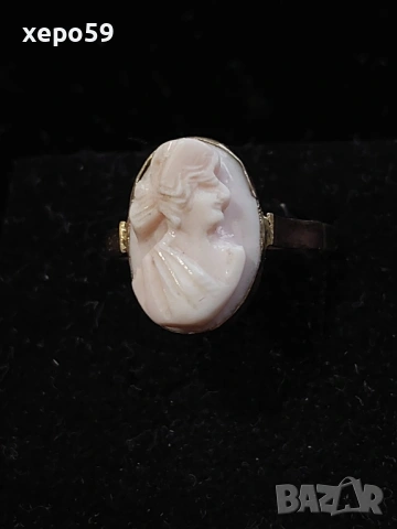Дамски златен пръстен с коралова камея.Злато 14 карата, снимка 10 - Пръстени - 53484949