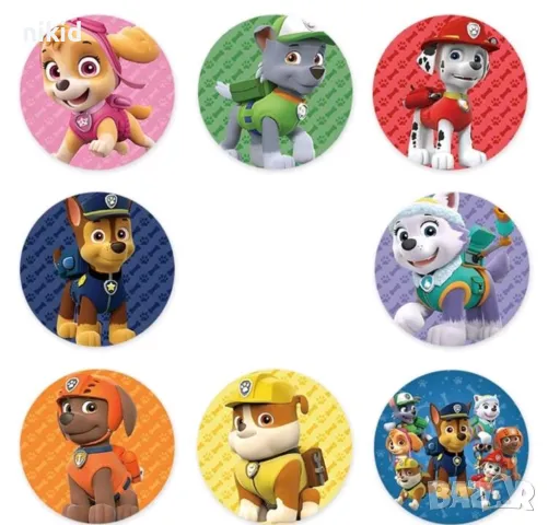 100 бр PAW Pes Patrol Пес Патрул кучета малки самозалепващи лепенки стикери ръчна изработка подарък, снимка 2 - Други - 48313790