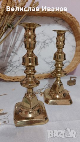 2 броя комплект бронзови свещници за една свещ., снимка 3 - Антикварни и старинни предмети - 44466611