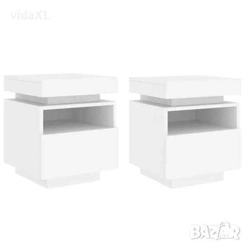 vidaXL Нощни шкафчета с LED осветление, 2 бр, бели, 40x39x48,5 см