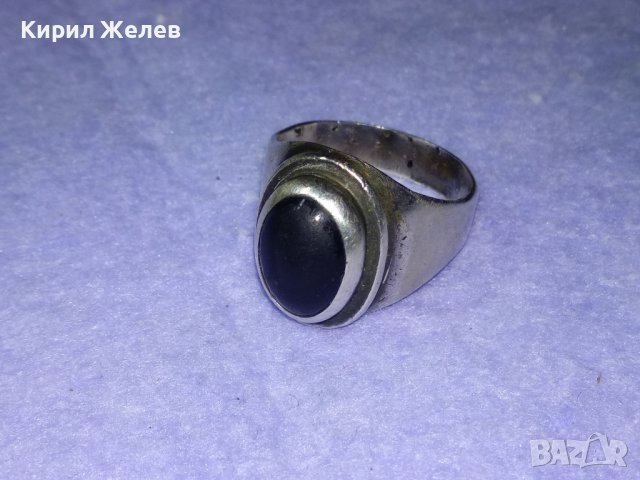 Стар АНГЛИЙСКИ СРЕБЪРЕН СКЪПОЦЕНЕН ПРЪСТЕН СРЕБРО ВИСОКА ПРОБА с РЪЧНО ШЛИФОВАН ЧЕРЕН ОНИКС 40637, снимка 9 - Антикварни и старинни предмети - 42599665