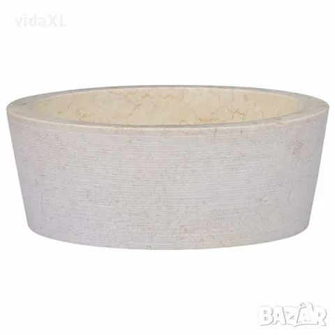 vidaXL Кремава мивка, Ø40x15 см, мрамор