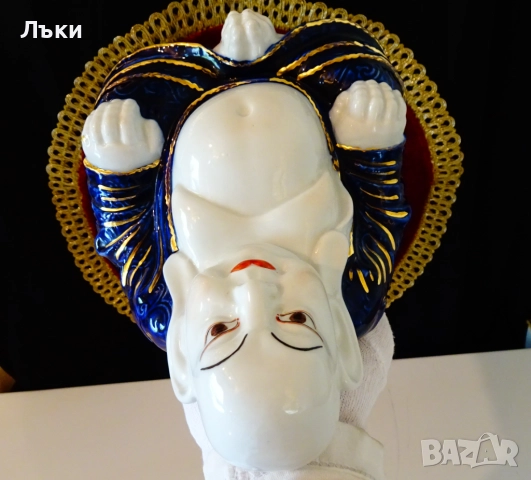 Буда китайски порцелан,кобалт,24 карата злато,печат. , снимка 7 - Статуетки - 51695391