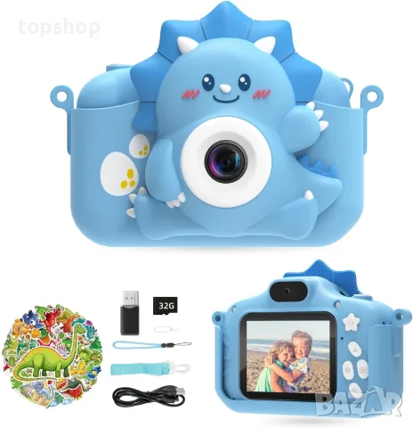 Детски Дигитален Фотоапарат HiMont (20MP, 1080P, 32GB Карта, Двойна Камера, Син) 