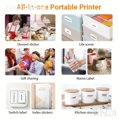 Принтер за етикети бележки Термопринтер Мини принтер без мастило, снимка 3 - Принтери, копири, скенери - 50268412