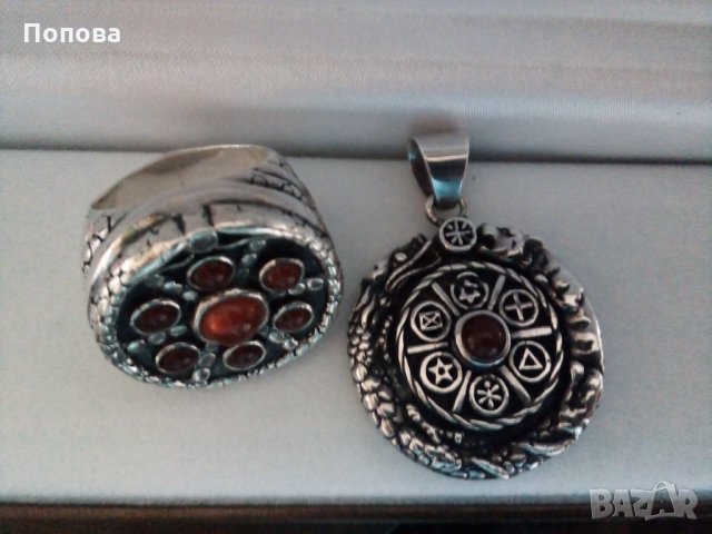 Уникален авторски масивен сребърен комплект с естествени карнеоли, снимка 3 - Бижутерийни комплекти - 33911229