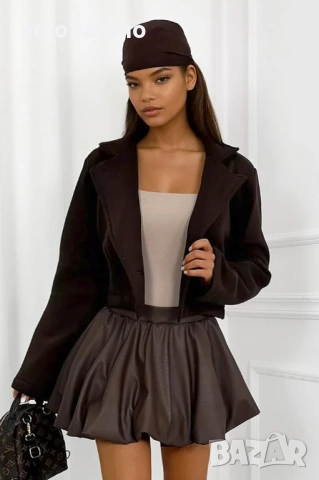 Дамска мини пола от еко кожа с вградени къси панталони, 2цвята , снимка 7 - Поли - 52567546