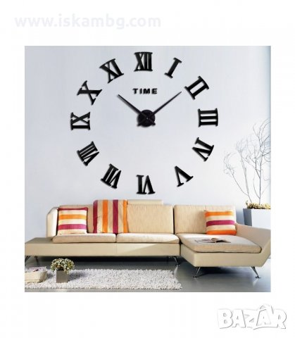 СТЕНЕН 3D ЧАСОВНИК С РИМСКИ ЦИФРИ, СТИКЕР - код 4225, снимка 4 - Стенни часовници - 33946306