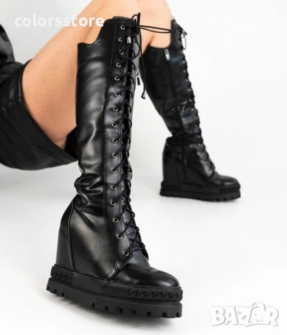 Ботуши на платформа - черна кожа - BPL200 