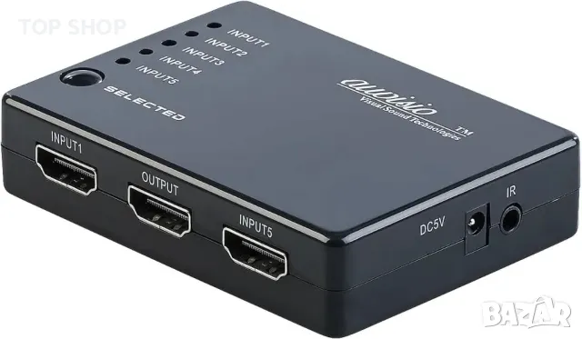 auvisio HDMI превключвател: 5-посочен HDMI превключвател с дистанционно управление, HDMI 1.4, до 4K, снимка 4 - Приемници и антени - 48853396