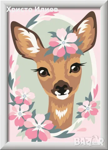 Рисуване по номера Комплект Ravensburger Creart Елен с цветя, 13x18 см, снимка 4 - Други - 47660291