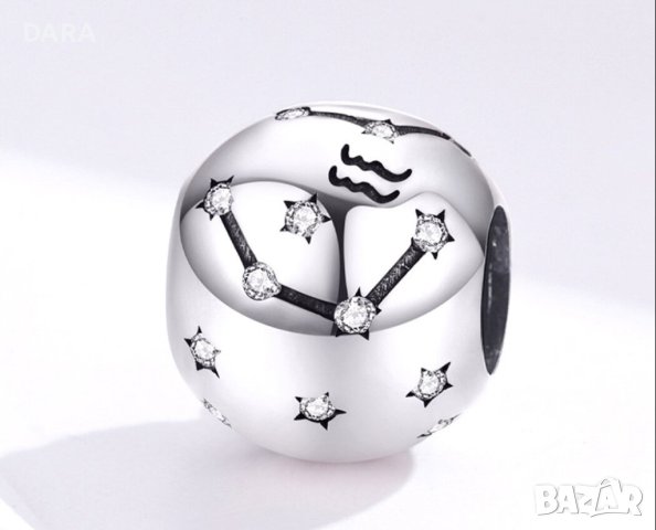 Сребърен талисман - Зодиакален знак и съзвездие "ВОДОЛЕЙ" с бял кубичен циркони, снимка 1 - Други - 42590220