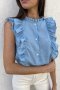 Дамски топ в синьо с ефектни къдрички, 100% памук, снимка 1 - Ризи - 44414357