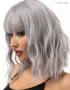Сребристо сива къса вълнообразна перука с бретон, снимка 5