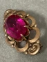 Антикварна съветска сребърна позлатена брошка с рубин , снимка 4