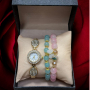 Елегантен дамски комплект аксесоари - часовник с камъни цирконии и 2 броя гривни с естествени камъни, снимка 7