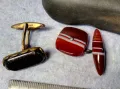 Лот 2 Стари БУТОНЕЛИ МЕСИНГОВА и от ЮВЕЛИРНО ШЛИФОВАН ПОЛИРАН ЛЕНТОВ АХАТ РЕТРО КОПЧЕТА 48814, снимка 1