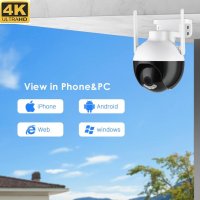 8K! 8MPx PTZ 5хZoom Wi-Fi Смартфон Контрол Видеодомофон Интерком PIR Сензор за Откриване на Движение, снимка 12 - Комплекти за видеонаблюдение - 41371604