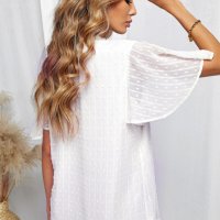 Дамска блуза в бяло с принт на точки и ръкав тип пеперуда, снимка 2 - Корсети, бюстиета, топове - 40517967