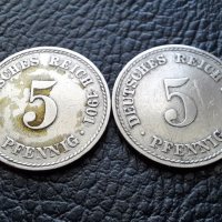 Стара монета 5 пфенига 1901 г. буква А , 2 броя - Германия- хит цена !, снимка 10 - Нумизматика и бонистика - 39724375