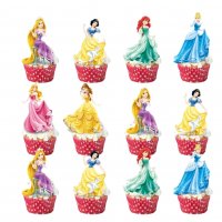 12 бр Принцеси Белл Рапунцел Ариел къси остри топери украса декор за мъфини кексчета торта парти