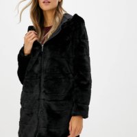 Черно плюшено палто с качулка Only, размер М, снимка 1 - Палта, манта - 44254949