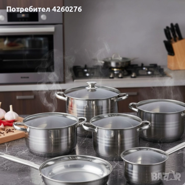 Комплект съдове от неръждаема стомана – 12 части - Готви като професионалист у дома, снимка 1