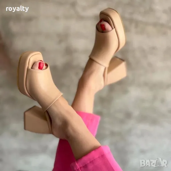 Чехли на ток - бежова кожа, снимка 1