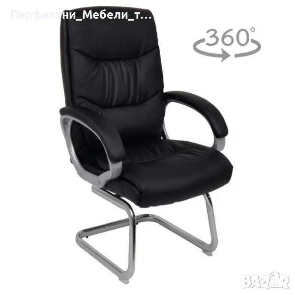Въртящ се конферентен офис стол с черна еко кожа и мека седалка и облегалка.Бърза доставка, снимка 1