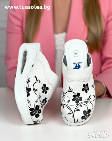 Бяло санитарно сабо със стелка от естествена кожа | Марка Tuasolea, снимка 1