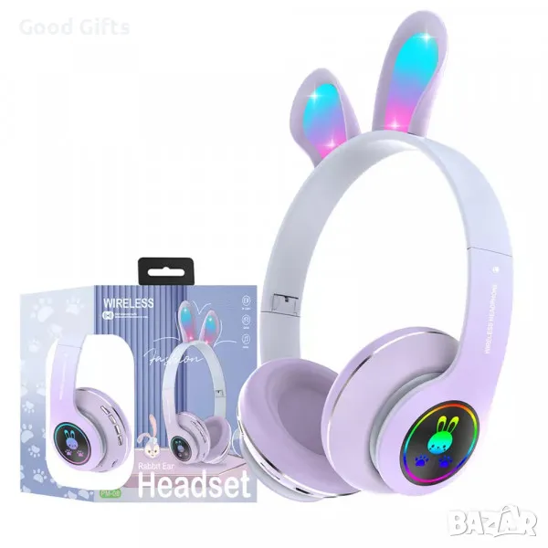 Безжични Детски слушалки Заешки уши Rabbit Headphones PM-08, снимка 1