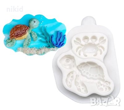 Костенурка и рак морски силиконов молд форма фондан шоколад гипс декор украса торта и др., снимка 1