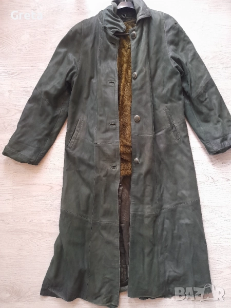 Зелено палто естествена кожа, снимка 1