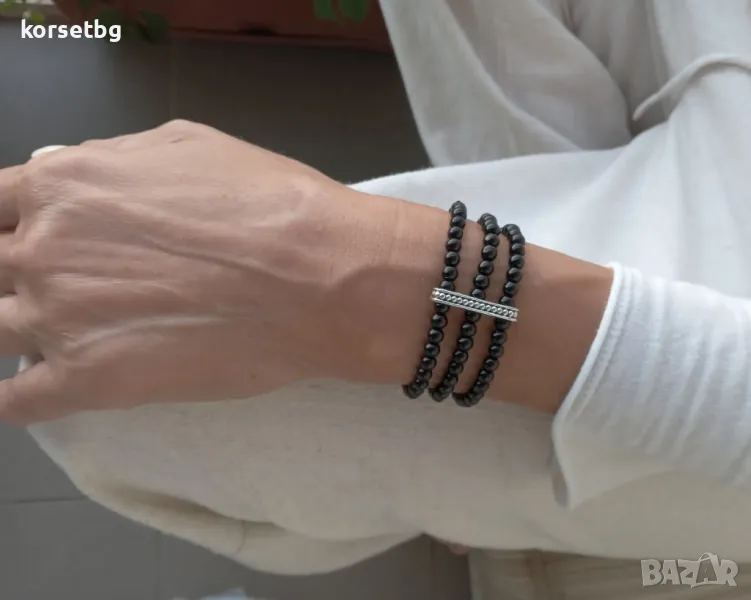 Елегантна тройна гривна от черен оникс – ръчна изработка 1002, снимка 1