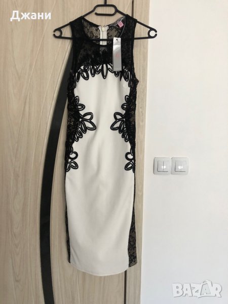 Бяло- черна рокля по тялото, снимка 1