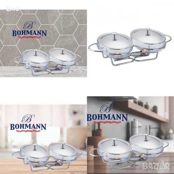 Съд за затопляне Bohmann, 2x1.5л. Двоен, Овал, 2 Свещи, Стоманен капак, Стъкло, Инокс, снимка 1