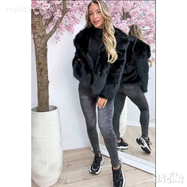 Черно еко-палто с косъм, снимка 1