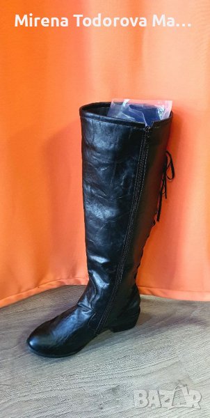 Кожен ботуш 40 номер с връзки и цип, снимка 1