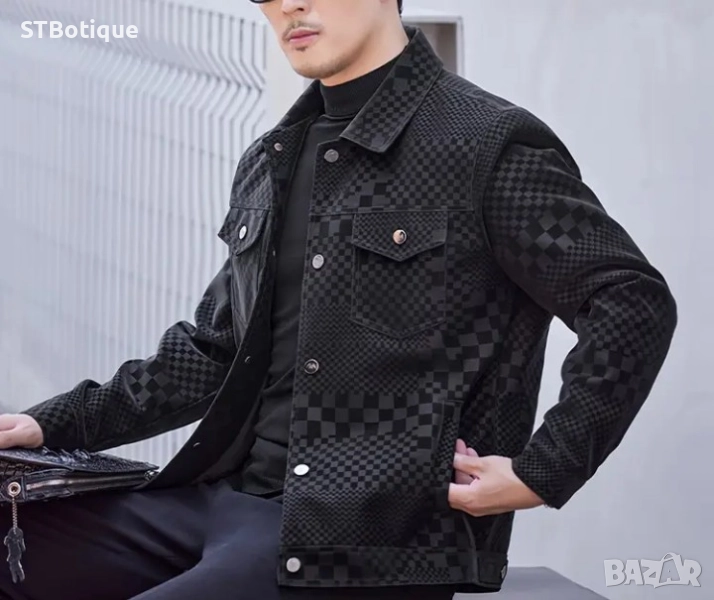 🧥✨ МЪЖКО ПАЛТО С КАРИРАН ДЕСЕН ОТ ИЗКУСТВЕНА КОЖА – STBOUTIQUE ✨🧥, снимка 1