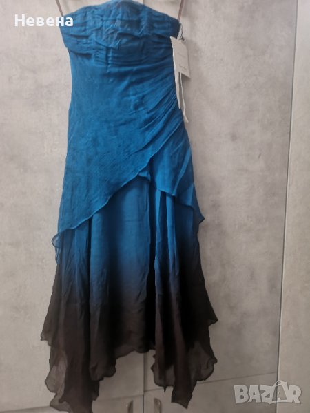 Официална Синя Рокля Естествена коприна размер М, снимка 1