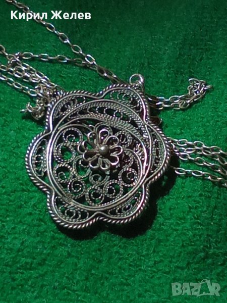 19 ВЕК СТАРИНЕН ФИЛИГРАНЕН СРЕБЪРЕН МЕДАЛЬОН и ВЕРИЖКА СРЕБРО 950 ФИНА РЪЧНА МАЙСТОРСКА РАБОТА 25884, снимка 1