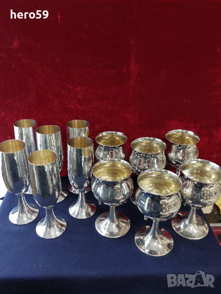 Два комплекта Сребърни чаши за вино,вода,проба 800 , снимка 1