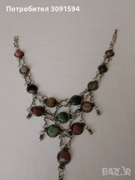 колие със полоскъпоценен камък, ретро племенно колие, ретро бижута, снимка 1