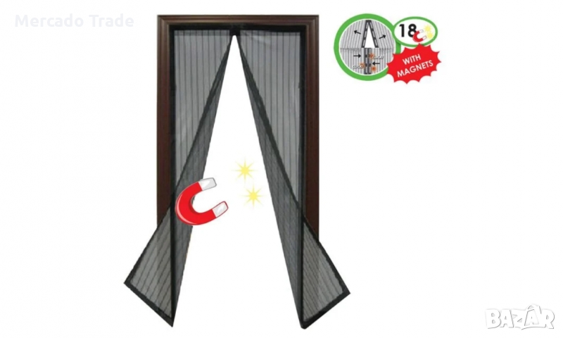 Мрежа за врата с магнити, Черна, 235 х 180см, снимка 1